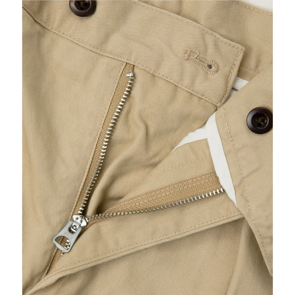 100% Cotton Academia 1930s IVY Style Double Pleated Chino Trousers Khaki L